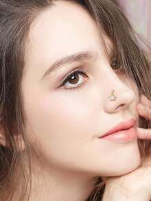 9 PCS Dangle Nose Rings - L Shaped For Women, 20G Stainless Steel Nose Rings Studs With CZ Cross, Crown, Flower, Heart Dangling Piercing Jewelry - Multicolor - View 11