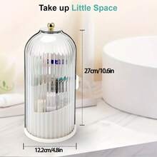 Elegant White And Gold Sliding Toothbrush Holder - 360 ° Rotating, Dustproof Bathroom Vanity Storage Box | Versatile Storage Toothbrushes, Toothpaste, Makeup Brushes, And More | Stylish Design With Transparent Door, Bathroom Tray, Bathroom Storage Box | Stylish Storage Box | Durable Plastic, Toothbrush Storage Box, Bathroom Tray, Bathroom Storage Box - 透明的 - 查看 1