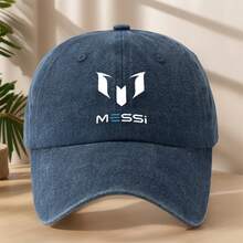 MAKEFGE MESSI Logo Baseball Cap - Vintage Washed Look, Soft & Comfortable, Breathable Sweat-Absorbent Hat For Outdoor Sports, Adjustable Fit For Men & Women, Black With White Embroidery, Lightweight Polyester, Spring/Summer Fashion Accessory, Adjustable Baseball Cap| Stylish Headgear| Polyester Cap, Baseball Hat - Màu xanh hải quân - Xem 13