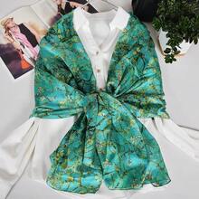 100% Mulberry Silk Scarf For Women Lightweight Long Scarves Beach Wraps Cover Up -Travel Photography Scarfhalloween - 綠色 黃色 - 查看 4