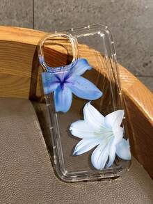 1 Pair Summer Blue Lily Flower Pattern Transparent Airbag Anti-Drop Full Coverage TPU Phone Protective Case Compatible With IPhone 17/16/11/12/13/14/15/15 Pro/15 Plus/15 Pro Max/7 Plus/8 Plus/X/XS Max/XR/11 Pro/12 Pro/13 Pro/14 Pro/12 Mini/13 Mini/11 Pro Max/12 Pro Max/13 Pro Max/14 Pro Max/14 Plus/6/6S/6 Plus/7/8/16 Pro/16 Plus/16 Pro Max/SE & Compatible With Samsung Galaxy A54/A14/A12/A13/A15/A32/A33/A24/A52S/S20/S21/S22/S23/S24/S23 Plus/S24 Ultra/S25/A15/A33/A23