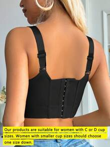 女士黑色舒适无缝深 V 聚拢可调节文胸运动美背文胸 - 黑色 - 查看 4