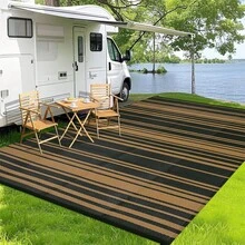 Meiyiu Waterproof Outdoor Rug 8x10/9*12/9*18, Plastic Straw Patio Camping Rug, Indoor Outdoor RV Mat Carpet For Deck, Camper, Porch, Balcony, Backyard, Picnic - Black Brown-8*10ft - 查看 8