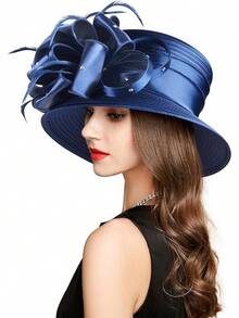 2025 Bucket Hats Women Ladies Girls, Organza Derby Fascinator Hat Tea Party Bridal Church, Hats - A-4585深藍色 - 查看 4