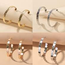 4 Pairs Gold Silver Metal Disc Heart Design Metal Circle Hoop Stud Earrings Set Party Daily Jewelry