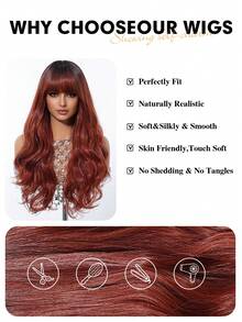 Wigs For Women Daily Cosplay Party Natural Heat Resistant Ombre Red Brown Long Wavy Synthetic Wigs With Bangs Copper Orange Hair Wigs For Women Wig For Daily Party Use For Women Daily Party Cosplay,Vacation Travel Family Party Everyday Wear,Gifts For Girlfriends,Beauty Christmas Gifts - 漸層紅色 - 查看 7