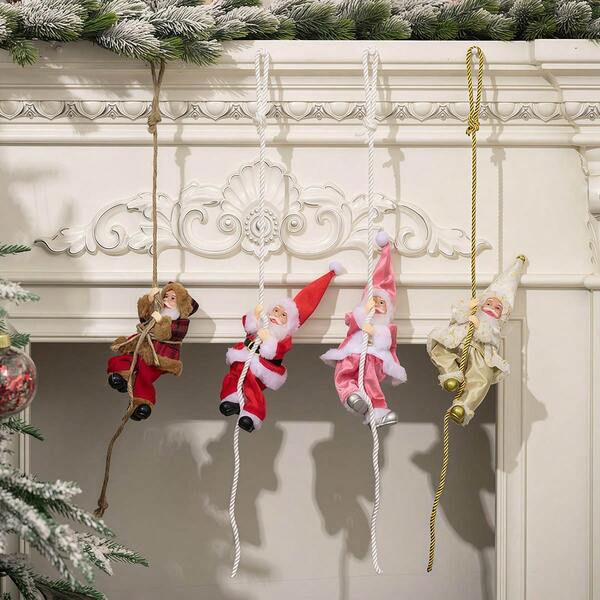 1 قطعة زينة سانتا كلوز متسلق - أشكال سانتا كلوز معلقة بحبل - ديكورات شجرة أو مدفأة عيد الميلاد للاحتفالات الداخلية بعيد الميلاد