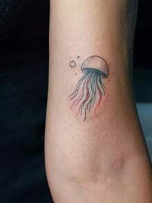 Waterproof And Sweat-Proof, Washable Temporary Tattoo Sticker. 1 Piece. PVC Material. Unique And High-Grade Design. Colorful Ocean-Like Jellyfish Tattoo. Fashionable Jellyfish Pattern. Suitable For People For Daily Use. - Multicolor - View 3