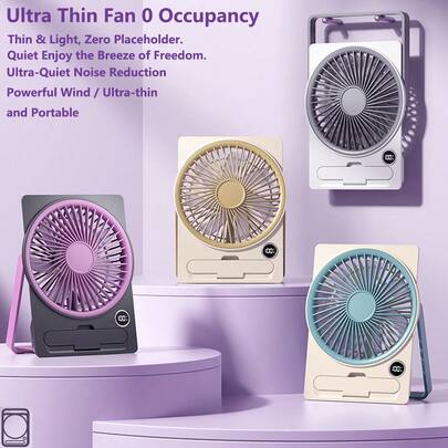 1 Stück YiYi Tisch-USB-Ventilator, tragbarer USB-aufladbarer Ventilator mit Batteriestandanzeige, 1800mAh langanhaltend, leistungsstark & super leise Tischventilator, 180° neigbar und faltbar, 5 Windgeschwindigkeiten einstellbar, USB-C kabellos aufladbar, geeignet für Schreibtisch, Zuhause, Reisen, Büro