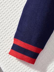 Girls' Sweater Dress, Fashionable Elegant British Style Contrast Color Bow Fake Pocket Round Neck Long Sleeve Princess Dress, Suitable For 3-11 Years Old Girls, A-Line Pleated Skirt, Warm Knitted Dress For Autumn/Winter - Navy Blue - View 6