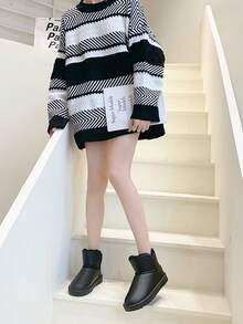 Damskie czarne, wodoodporne, skórzane, zimowe buty śnieżne z termiczną podszewką, miękką podeszwą, modne krótkie buty, antypoślizgowe i wygodne, futrzane buty