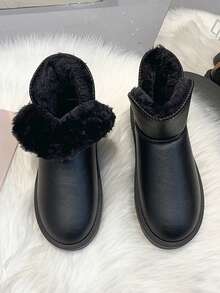 Damskie czarne, wodoodporne, skórzane, zimowe buty śnieżne z termiczną podszewką, miękką podeszwą, modne krótkie buty, antypoślizgowe i wygodne, futrzane buty