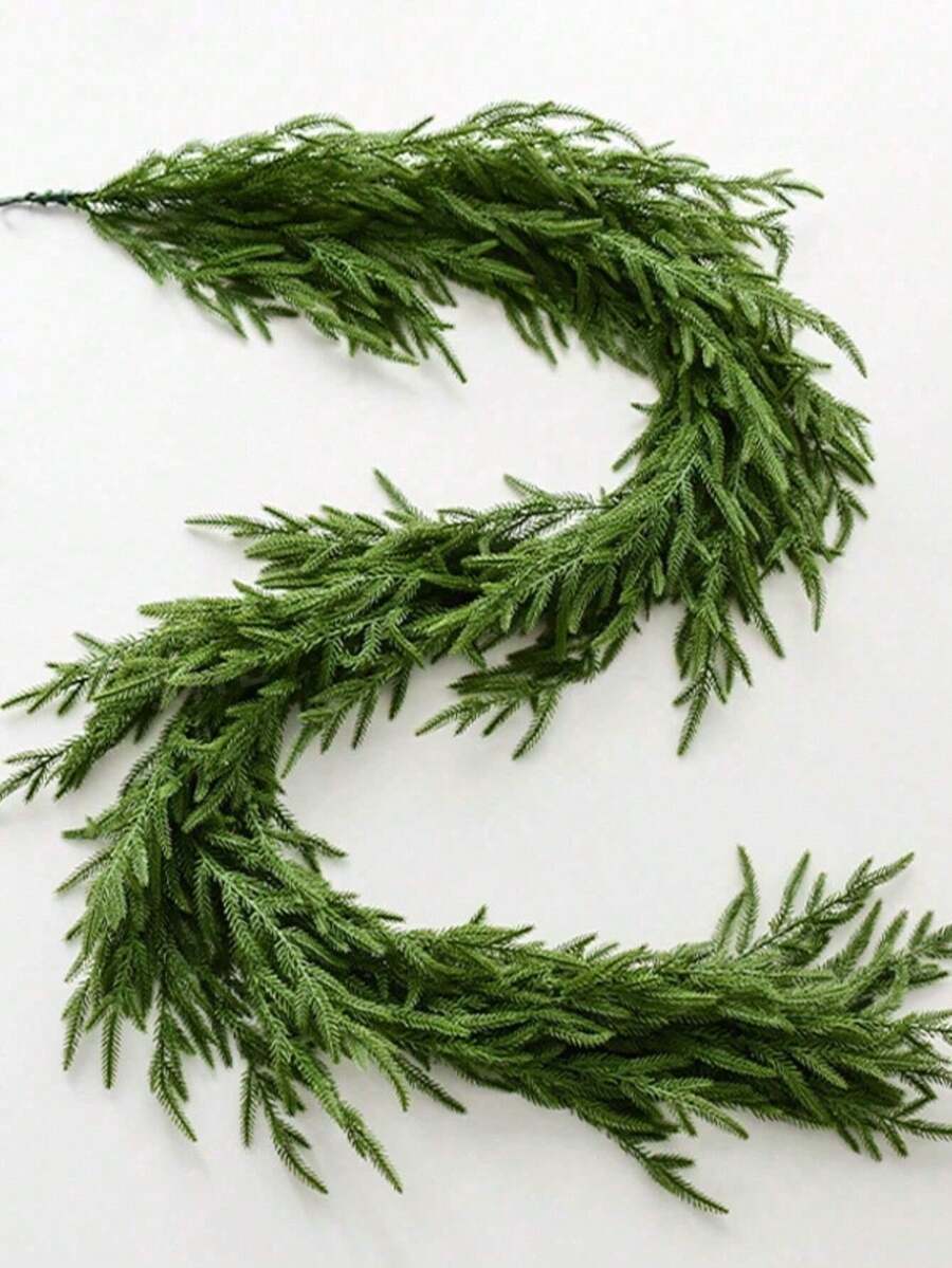 9英尺圣诞诺福克松树花环，逼真雪松花环，松树花环，适用于壁炉架、桌子、楼梯扶手、室内、室外圣诞装饰、婚礼花束、桌面装饰、新娘送礼会、情人节装饰、婴儿送礼会装饰、家居装饰、客厅装饰、餐桌、墙壁、花园、花环、卧室装饰等。