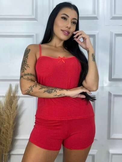 Pitbull American Conjunto de Baby Doll Liso em Várias Cores Pijama Short Doll Conforto para Dormir Linha Noite.