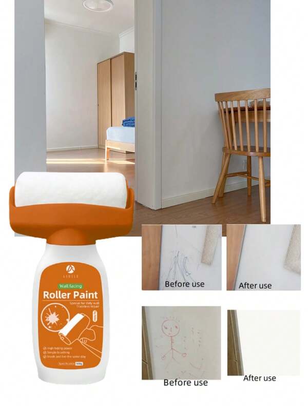 500 Grams Of Roller Paint Self-Brush Latex Paint Wall Repair Indoor Household Decontamination Artifact White Wall Repair White Patching Paste, With A Large Roller Brush Where The Wall Is Dirty And Convenient To Operate, Not Afraid Of Graffiti, Peeling And Cracks On The Wall.