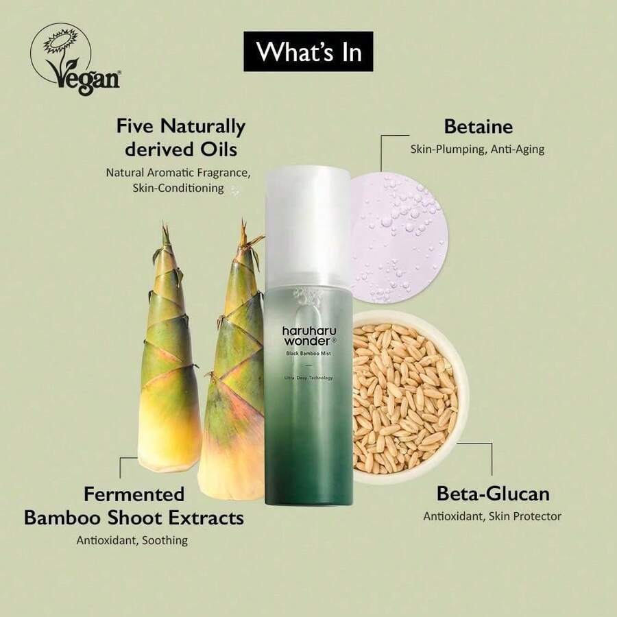 HaruHaru Wonder Black Bamboo Mist, 2.7 Fl.Oz. Hydrating And Firming Skin, Black Rice, Panax Ginseng For Clean And Smooth Skin Surface, Korean Skincare, Vegan, Cruelty Free - 單選 - 查看 1