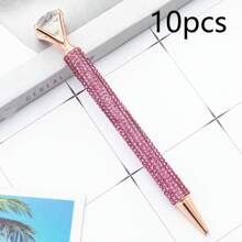 1/3/10 Stücke luxuriöse Kugelschreiber mit Strass, Metallkörper mit Schraubkappe, runde Form, mittlere Spitze, eleganter rosa Geschenkschreiber für Studenten