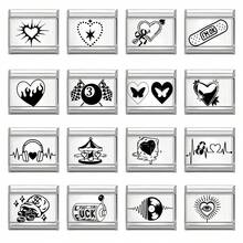 1件可定制DIY意大利模块化手链，饰有心形、动物、字母、眼睛、蝴蝶元素，适合作为派对礼物送给朋友/情侣，适用于圣诞节、新年、万圣节、情人节等节日，设计精美，不锈钢材质，本土制造，实用时尚，是圣诞节和万圣节的必备单品。 - 多款組合 - 查看 1