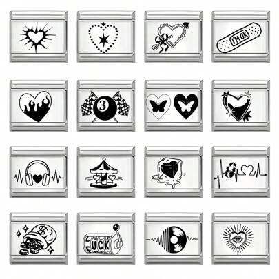 1pc Engraved DIY Modular Bracelet, Decorated With Heart, Animal, Letter, Eye, Butterfly Elements, Suitable As Party Gift For Friends/Couples, Applicable For Christmas, New Year, Halloween, Valentine's Day, Charming Design, Stainless Steel Jewelry