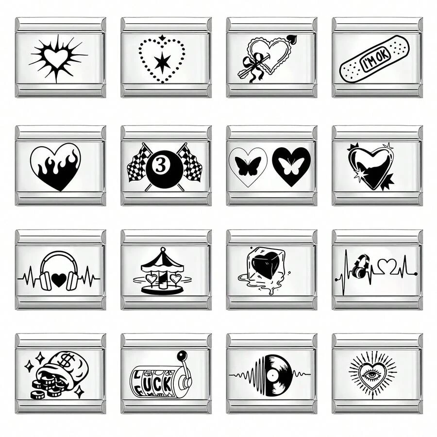 1件可定制DIY意大利模块化手链，饰有心形、动物、字母、眼睛、蝴蝶元素，适合作为派对礼物送给朋友/情侣，适用于圣诞节、新年、万圣节、情人节等节日，设计精美，不锈钢材质，本土制造，实用时尚，是圣诞节和万圣节的必备单品。 - 多款組合 - 查看 1