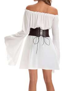 Womens Halloween Outfits Renaissance Blouse Tops Corset Accessories Long Sleeve Short Off Shoulder Dress Pirate Cosplay Costumes - 白色 - 查看 3