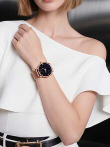 HANNAH MARTIN 女款浪漫星空錶盤手錶，3ATM防水，金色與玫瑰金不鏽鋼編織錶帶，日系石英機芯，36mm圓形錶殼，送給她的禮物 - 均碼 - 查看 8
