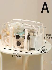 1 pieza Bolso de playa de gelatina transparente resistente al agua y a las manchas con capacidad ultra grande, bolsa organizadora transparente para maquillaje, artículos de tocador, artículos de baño, ropa, libros y gadgets tecnológicos, ideal para el hogar, viajes, dormitorio y en movimiento, viajes a la playa, vacaciones de primavera, vacaciones de verano, junto a la piscina y picnics, regalo ideal para el Día de la Madre y la graduación, versátil para el uso diario para cosméticos, cuidado de la piel, accesorios, documentos de viaje y almacenamiento de dispositivos - Beis - Ver 7