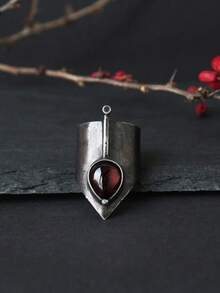1pc Unique Witch Waterdrop Shaped Ruby Irregular Cone-Shaped Wide Antique Tin Ring Gothic Style Metal 's Size Ring Suitable For Special Holiday Events, Themed Parties And Gatherings - màu đen - Xem 4