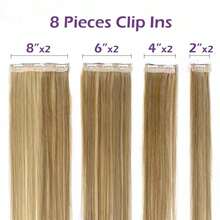 8Pcs Clip In Hair Extensions Real Human Hair P8/613 Color Brown Highlight Blonde For Women Daily Use Real Easy Wear To Go - S8/613 - View 5