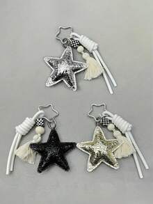 1 szt. kreatywny brelok do kluczy w kształcie gwiazdy, w zestawie z pasującym brelokiem do samochodu, zawieszkami w kształcie serca i gwiazdy, zawieszkami do torebek wnękowych oraz ręcznie tkanymi zawieszkami na smycz dla par.