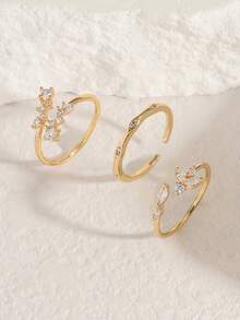 3pcs Minimalist Geometric Zirconia Rings, Women's Daily Party Gift - Yellow Gold - View 4