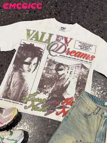 EMCGICC Street Life Men's Y2k Style (220 Pure Cotton T-Shirt) Retro Graphic Funny Printing,Hip Hop,Men's Summer Tops Round Neck Short Sleeve Casual T-Shirt, Summer Street Sports Life Men's - 白色 - 查看 1