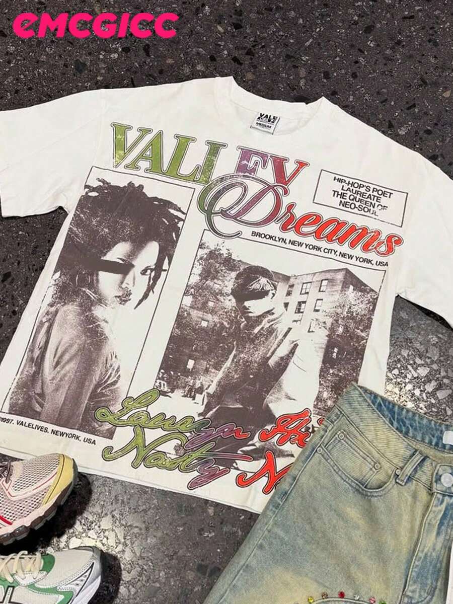 EMCGICC Street Life Men's Y2k Style (220 Pure Cotton T-Shirt) Retro Graphic Funny Printing,Hip Hop,Men's Summer Tops Round Neck Short Sleeve Casual T-Shirt, Summer Street Sports Life Men's - 白色 - 查看 1