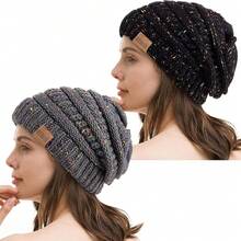 Women Beret Hats - Dot Black+Dot Dark Grey - View 1