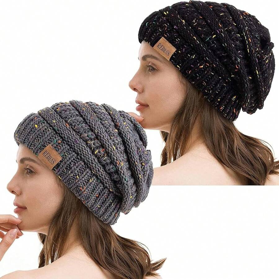 Women Beret Hats - Dot Black+Dot Dark Grey - View 1