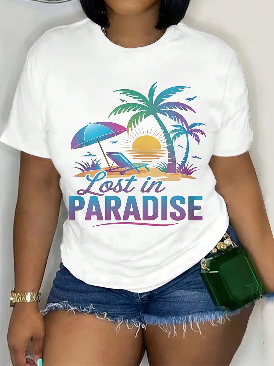 Lost In Paradise Retro Summer Women'S T-Shirt - Colorful Palm Tree ...