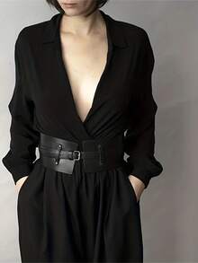 1pc New Fashionable Medieval Retro Halloween Women's Imitation Leather Wide Waist Belt, Simple Tight Fit Wide Version Strap, Solid Color PU Leather