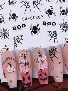 1/5 Peças Adesivos de Unhas de Halloween, Novos e da Moda Aranha, Abóbora, Estampa de Vaca, Fantasma, Teia de Aranha, Aranha Coração, Decalques de Arte de Unhas com Letras, Acessórios de Unhas, Variedade de Estilos para Design de Unhas DIY da Moda, Ferramentas de Manicure Interessantes e Minimalistas, Adequado como Presente para Família, Namorada, Melhores Amigas