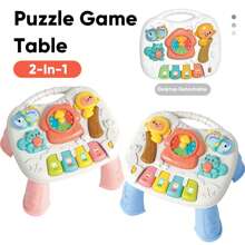 Multifunktionaler abnehmbarer Spieltisch mit Musik, Frühe Bildung Eltern-Kind Lernschreibtisch, Puzzle & Lernspielzeug Tisch für Kleinkinder