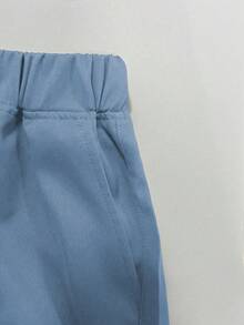 1pc Tween Boy Comfortable Versatile Loose Straight Leg Multi-Pocket Casual Pants, Spring/Summer/Autumn - Dusty Blue - View 8