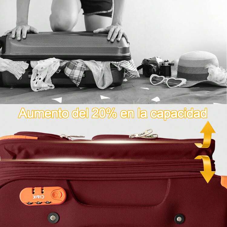 Juego 2 Maletas De Viaje 20 Y 18 Inch Rigidas Ruedas Candado - Burdeos - Añade 6