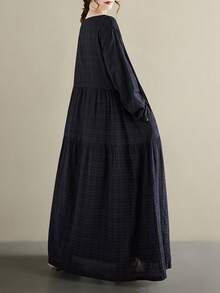 AZAH Áo kiểu Tết Nguyên Đán Trung Quốc 2026, Đầm dài tay cổ tròn dáng rộng xếp ly mùa thu mới, Đầm dáng suông nữ, Đầm đi biển phong cách Bohemian thường ngày, Đầm cơ bản, Đầm liền thân, Đầm dài mùa thu thanh lịch màu đen - màu đen - Xem 2