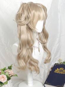 合成长卷发波浪洛丽塔假发带刘海双马尾女孩可爱金发角色扮演适合女性派对和万圣节 - 彩色 - 查看 6