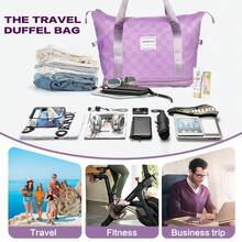 Expandable Rolling Duffle Bag - Large Carry-On With Spinner Wheels, Foldable Weekend Travel Bag, 28-58L Capacity - Màu tím - Xem 6