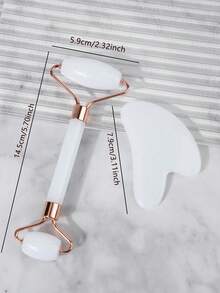 2 Pieces/Set Facial Beauty Massage Tool Set - Double-Head Massage Roller, Triangular Scraping Board, Roller Scraping Board, Body Scraping Massage Tool Set, Suitable For Body Face And Back - 白色 - 查看 4