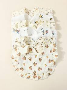 6 Stücke Neugeborenen Beige Niedliche Bedruckte Baby Lätzchen Set, geeignet für den täglichen Gebrauch in allen Jahreszeiten