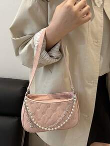 2025 New Pearl Chain Crossbody Bag, Women's Shoulder Bag, Compact Minimalist Commuter Bag, Sweet & Cute Summer Square Bag - Pink - View 4