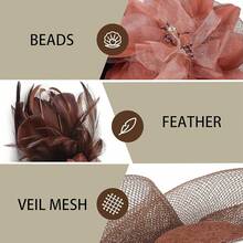Fascinators Hats Women,Tea Party Fascinator Hair Clip With Feathers Wedding,Derby Hats Headbands - Style1-咖啡 - 查看 5
