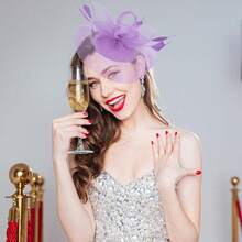 Ibeauti Fascinator Hats With Screentouch Lace Gloves Set Women Tea Party Cocktail Wedding Derby Headwear Short Gloves - 07紫色 - 查看 2
