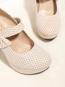 Giày cao gót nơ cho nữ, đế dày chống thấm nước, màu mơ, giày cưới, gót nhọn - Màu be - Xem 6